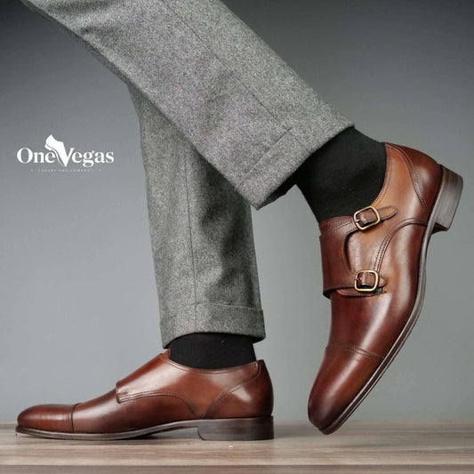 Double Monk Strap Brown Leather Shoes